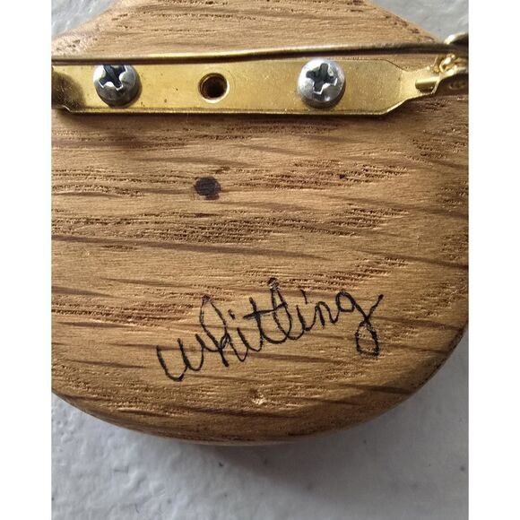 Southwest Artisan Wood w Brass Inlay ~ Pot w Yucca Plant Design Signed Brooch - Picture 4 of 7